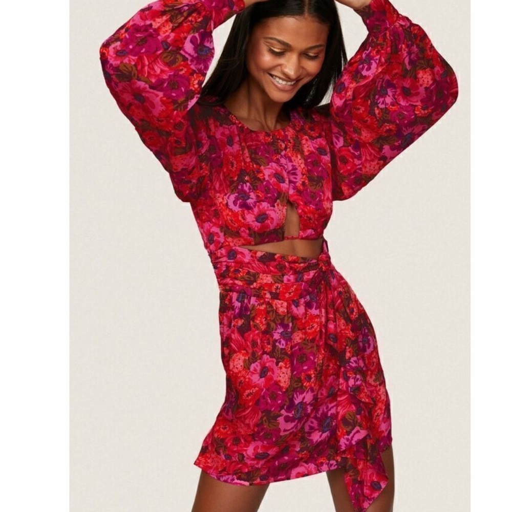 For Love And Lemons Red and Pink Floral Mini Dress